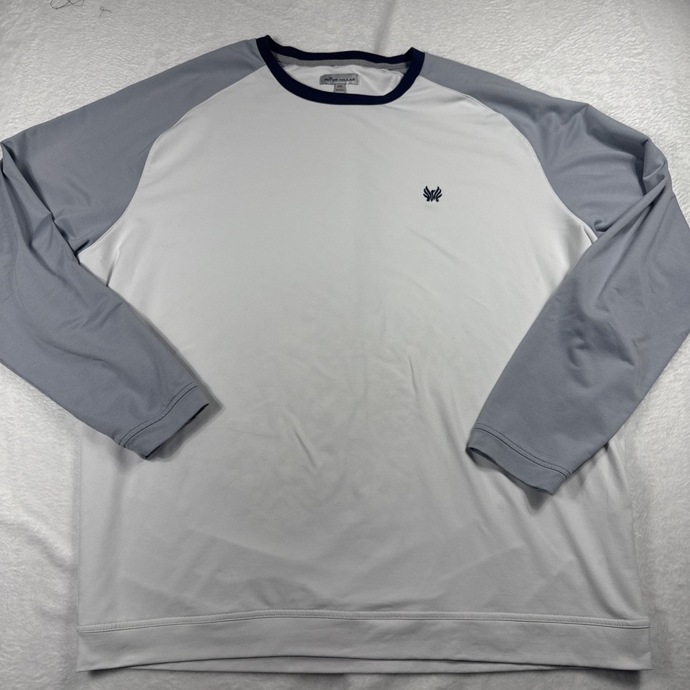 Peter Millar Cradle Performance Crewneck XXL White/Gray/Navy Millburn CC Logo